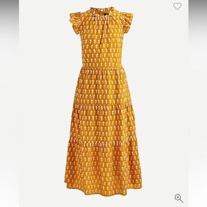 J. Crew Mustard Yellow Tiered Midi Dress with White Floral Print